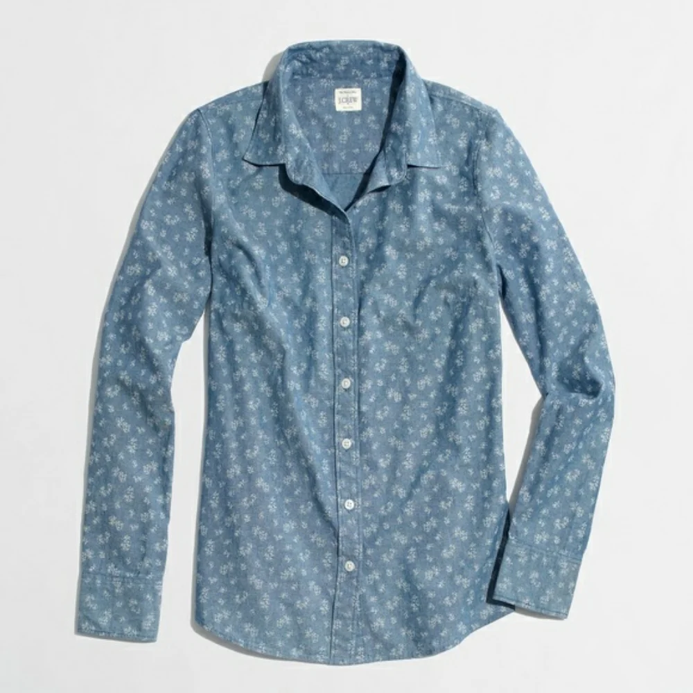 J. Crew XXS Chambray Blue Floral Button Down Shirt
